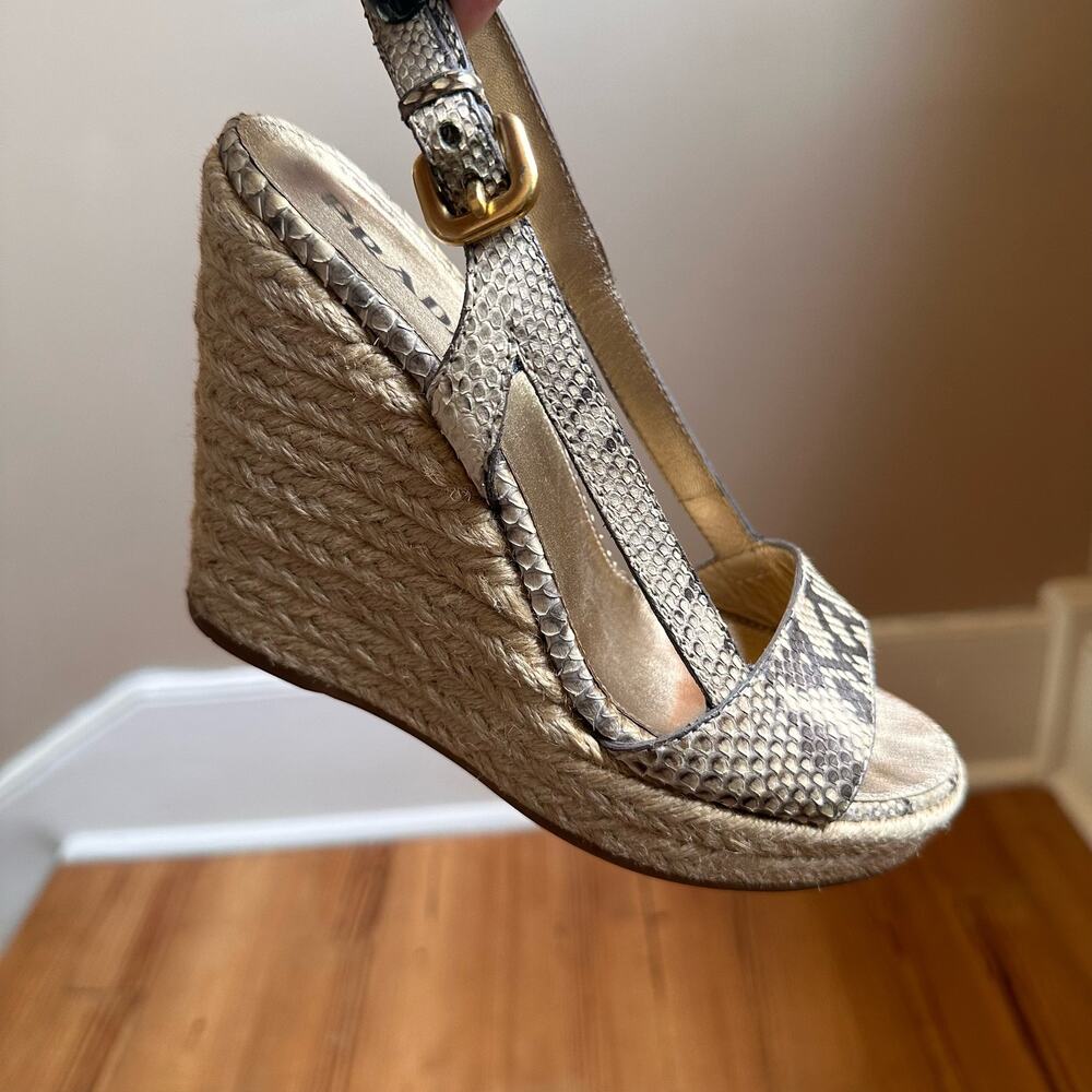 Prada Woven Espadrille Wedge Sandals in Taupe Snake Print - Picture 9 of 9